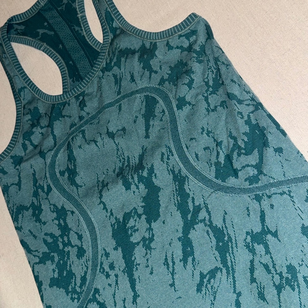 Lululemon Swiftly Tech Racerback Tank Top 2.0 Teal Green Camo Size 6